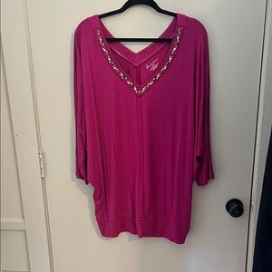Lane Bryant Fuchsia Embellished Blouse
